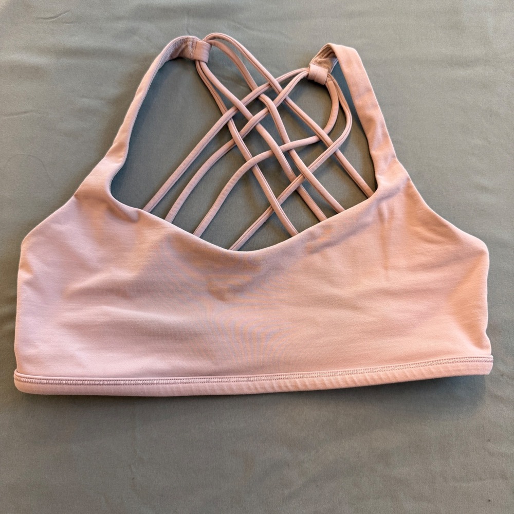 Lululemon Free To Be Wild Sports Bra Pink Strappy Back Size 8 Light Support Yoga